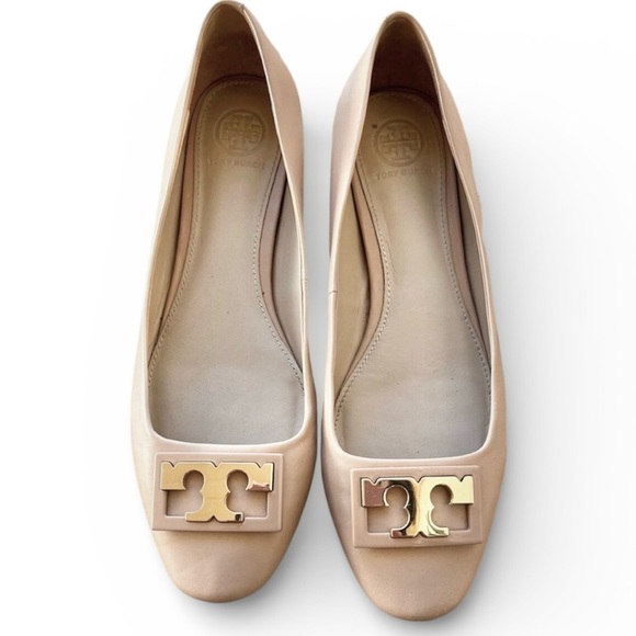 Tory Burch Shoes - Tory Burch Gigi Logo Ballet Flats Nude Leather Size 8